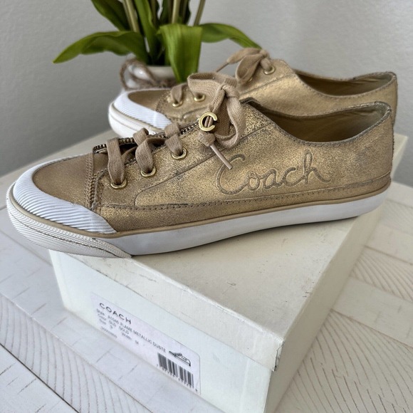 Coach Shoes - Coach Flame Metallic Dusted Gold Sneaker Lace Shoes Womens Size 9 M A1046